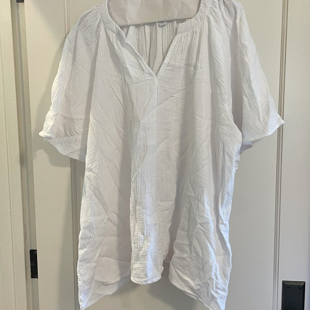 Nine West 1X Cotton top with flouncy sleeves